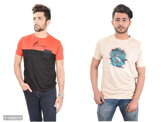 Stylish Men Polyester Round Neck T-Shirt Pack of 2