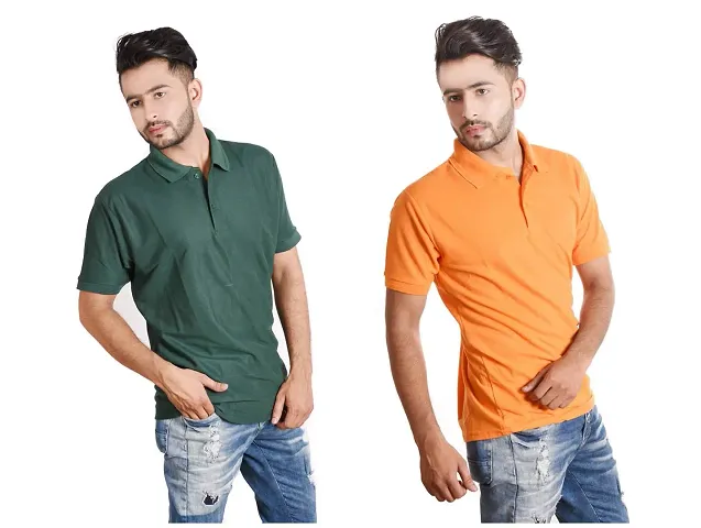 Trending Latest Multicoloured Cotton Blend Polos T-Shirt For Men Pack Of 2