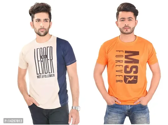 Stylish Men Polyester Round Neck T-Shirt Pack of 2