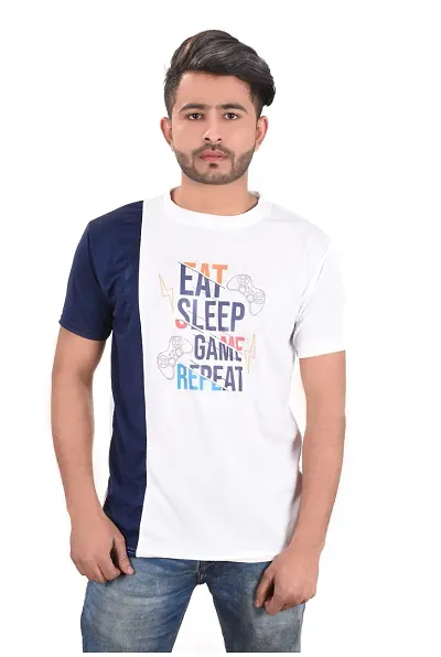 Short-sleeve Printed Multicolored Polyester Tees for Men