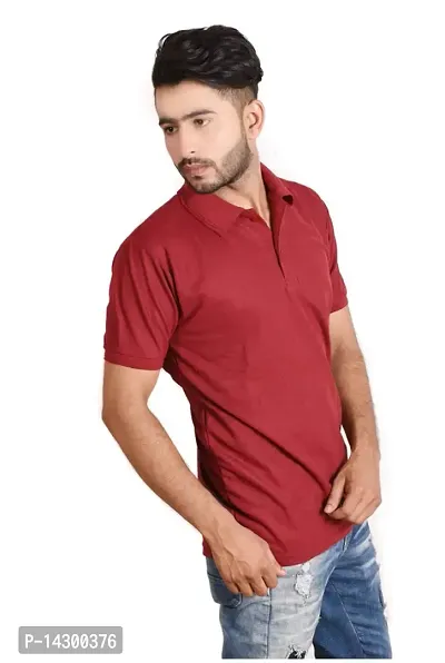 Reliable Maroon Cotton Blend  Polos For Men-thumb2