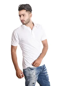 Reliable White Cotton Blend  Polos For Men-thumb1