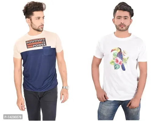 Stylish Men Polyester Round Neck T-Shirt Pack of 2