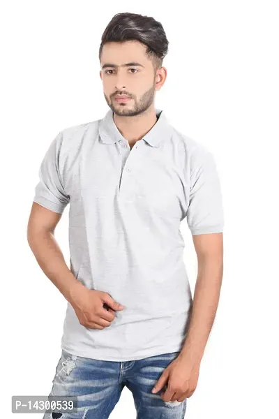 Reliable Grey Cotton Blend  Polos For Men