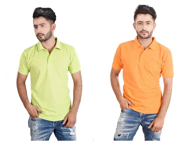 Trending Latest Multicoloured Cotton Blend Polos T-Shirt For Men Pack Of 2