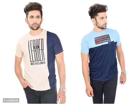 Stylish Men Polyester Round Neck T-Shirt Pack of 2