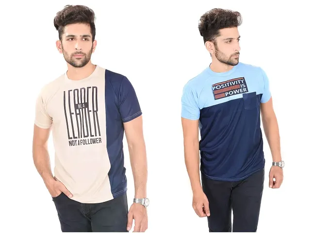 Stylish Polyester Printed Round Neck Men T-Shirt Pack Of 2