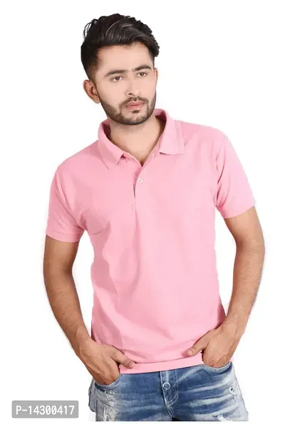 Reliable Pink Cotton Blend  Polos For Men