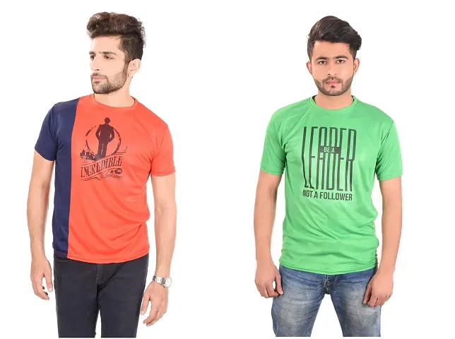 Latest Men Polyester Round Neck T-Shirt Pack of 2
