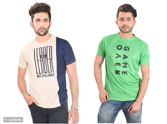 Stylish Men Polyester Round Neck T-Shirt Pack of 2