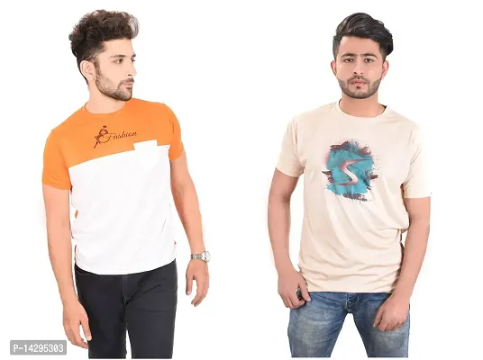 Stylish Men Polyester Round Neck T-Shirt Pack of 2-thumb0