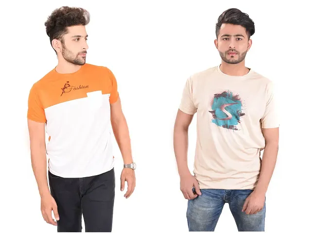 Polyester Round Neck Printed Tees Combo for Men (Pack of 2)