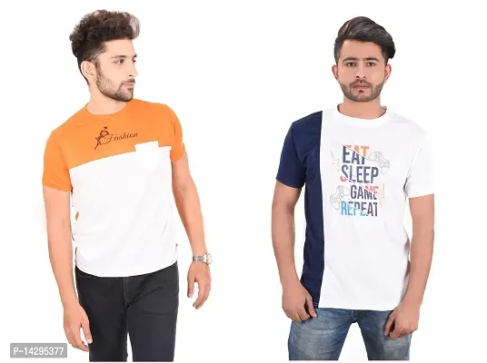 Stylish Men Polyester Round Neck T-Shirt Pack of 2-thumb0