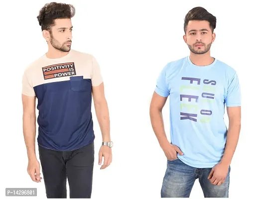 Stylish Men Polyester Round Neck T-Shirt Pack of 2