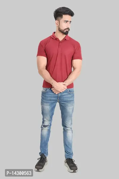 Reliable Maroon Cotton Blend  Polos For Men