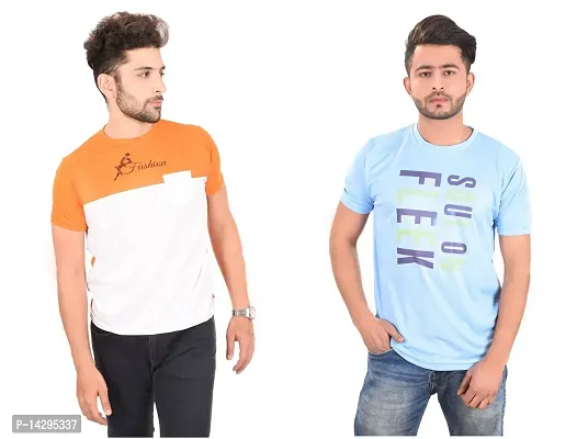 Stylish Men Polyester Round Neck T-Shirt Pack of 2