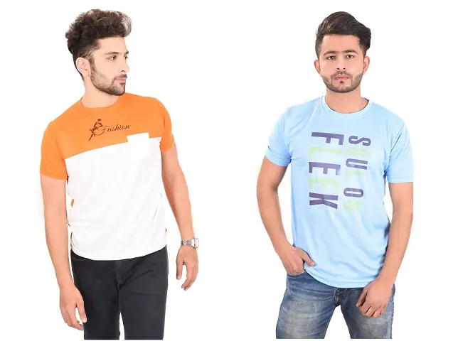 Polyester Round Neck Printed Tees Combo for Men (Pack of 2)