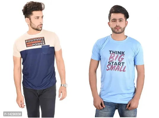 Stylish Men Polyester Round Neck T-Shirt Pack of 2