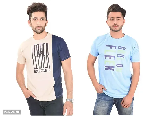 Stylish Men Polyester Round Neck T-Shirt Pack of 2