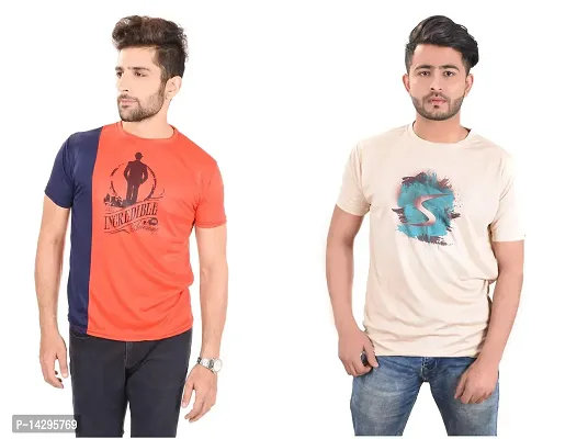 Stylish Men Polyester Round Neck T-Shirt Pack of 2