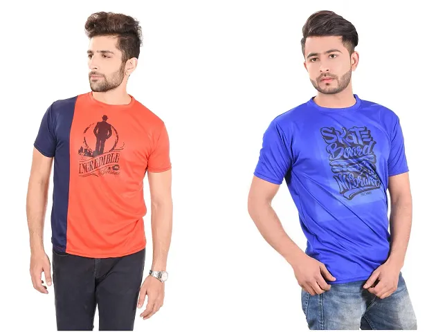 Classic Polyester Printed Round Neck Men T-Shirt Pack Of 2