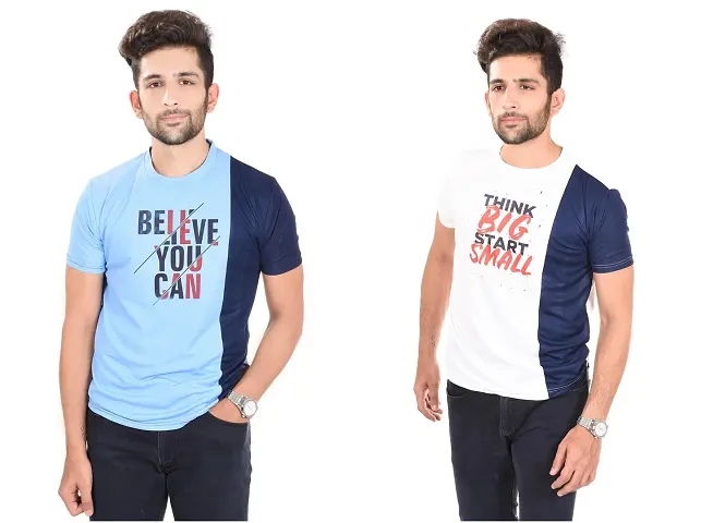Stylish Polyester Printed Round Neck Men T-Shirt Pack Of 2