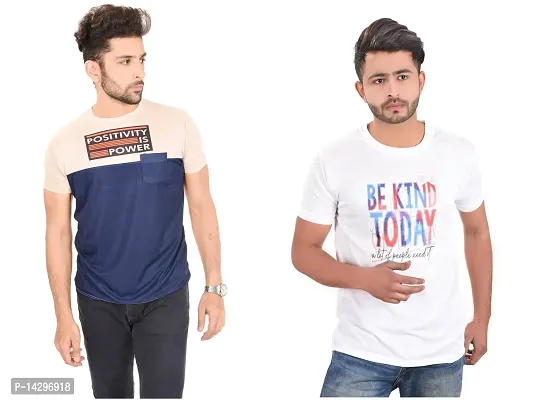 Stylish Men Polyester Round Neck T-Shirt Pack of 2