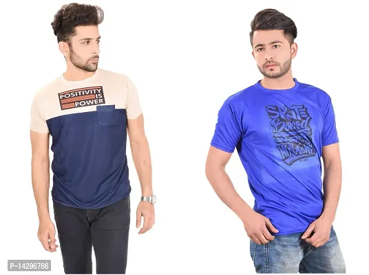 Stylish Men Polyester Round Neck T-Shirt Pack of 2