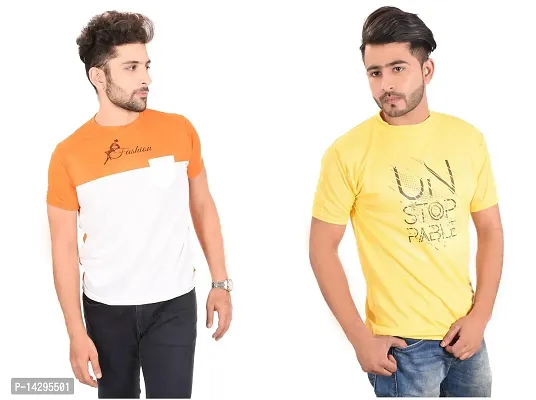 Stylish Men Polyester Round Neck T-Shirt Pack of 2