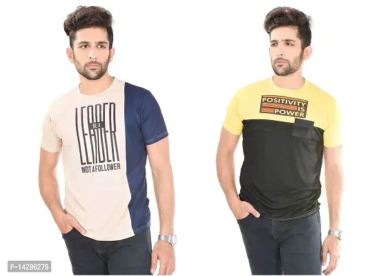 Stylish Men Polyester Round Neck T-Shirt Pack of 2