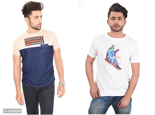 Stylish Men Polyester Round Neck T-Shirt Pack of 2