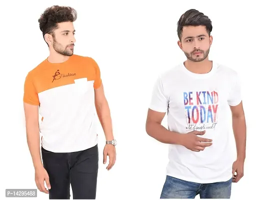 Stylish Men Polyester Round Neck T-Shirt Pack of 2-thumb0