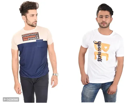 Stylish Men Polyester Round Neck T-Shirt Pack of 2