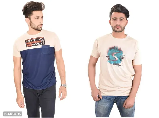 Stylish Men Polyester Round Neck T-Shirt Pack of 2-thumb0