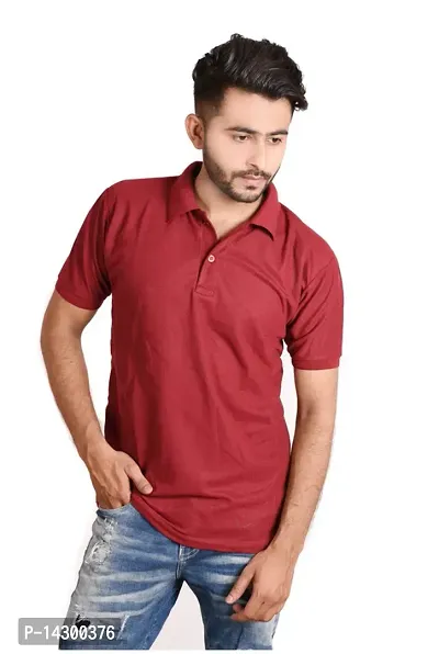 Reliable Maroon Cotton Blend  Polos For Men-thumb0