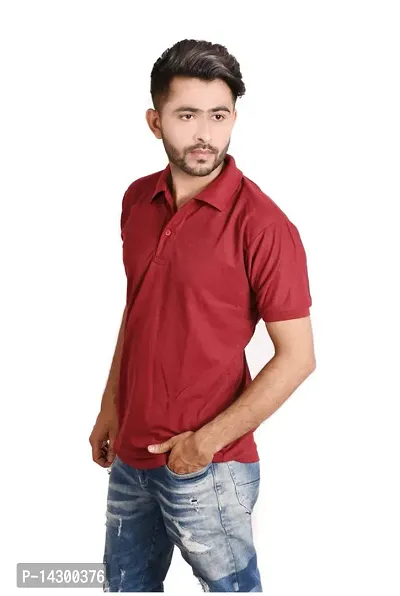 Reliable Maroon Cotton Blend  Polos For Men-thumb3