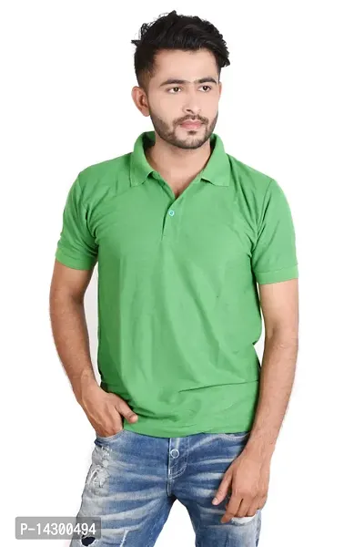 Reliable Green Cotton Blend  Polos For Men