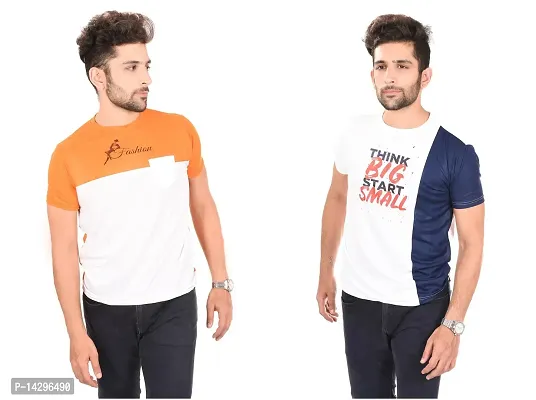 Stylish Men Polyester Round Neck T-Shirt Pack of 2-thumb0