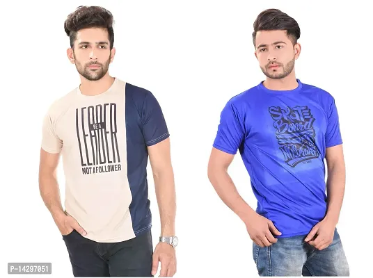 Stylish Men Polyester Round Neck T-Shirt Pack of 2