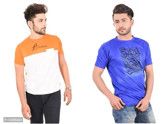 Stylish Men Polyester Round Neck T-Shirt Pack of 2