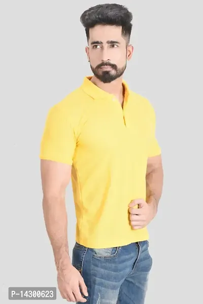 Reliable Yellow Cotton Blend  Polos For Men-thumb3