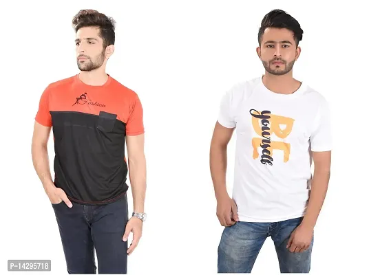 Stylish Men Polyester Round Neck T-Shirt Pack of 2-thumb0