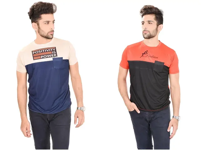 Stylish Polyester Printed Round Neck Men T-Shirt Pack Of 2