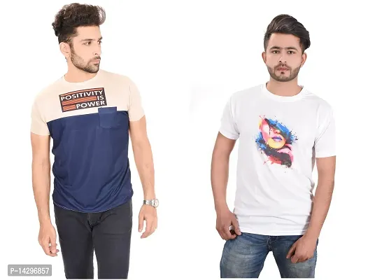 Stylish Men Polyester Round Neck T-Shirt Pack of 2