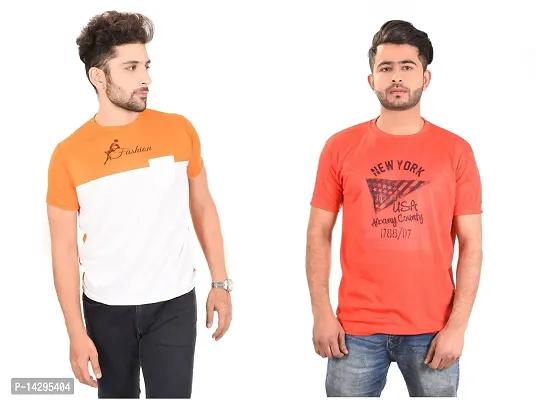 Stylish Men Polyester Round Neck T-Shirt Pack of 2