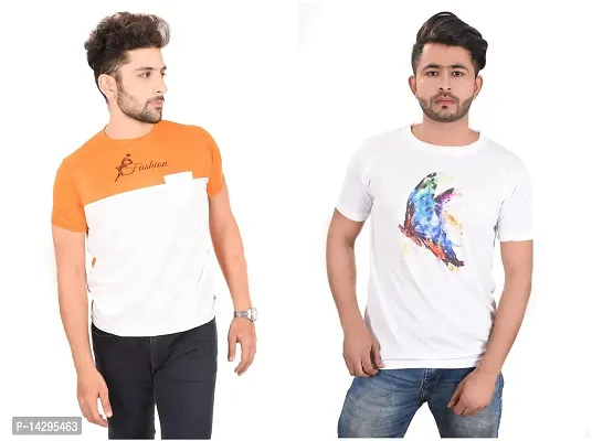 Stylish Men Polyester Round Neck T-Shirt Pack of 2