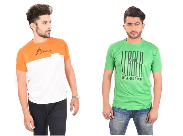 Polyester Round Neck Printed Tees Combo for Men (Pack of 2)