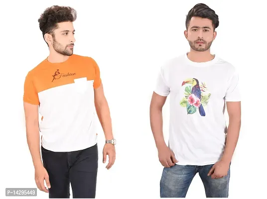 Stylish Men Polyester Round Neck T-Shirt Pack of 2