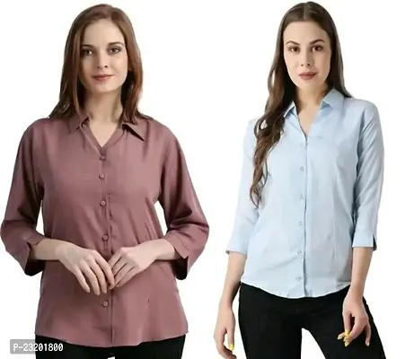 Stylish Fancy Poly Crepe Solid Casual Shirts For Women Pack Of 2