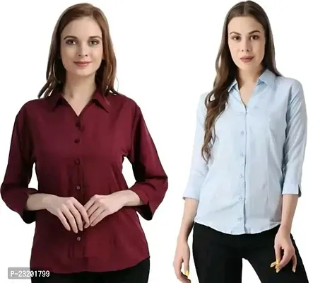 Stylish Fancy Poly Crepe Solid Casual Shirts For Women Pack Of 2-thumb0